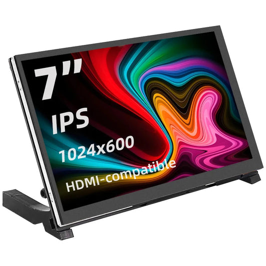 7 Inch Portable Display IPS LCD Capacitive Touch Screen 1024x600 Monitor Optional Speakers for Raspberry Pi 5 4B 3B+ Laptop PC Mary's For You