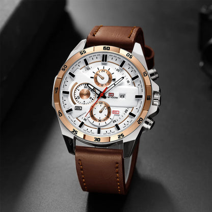 Top Men Watch Sports Style 46mm Large Leather Racing Style Casual Fashion Original Black Rose Gold Calendar Quartz Watch Relogio Mary's For You