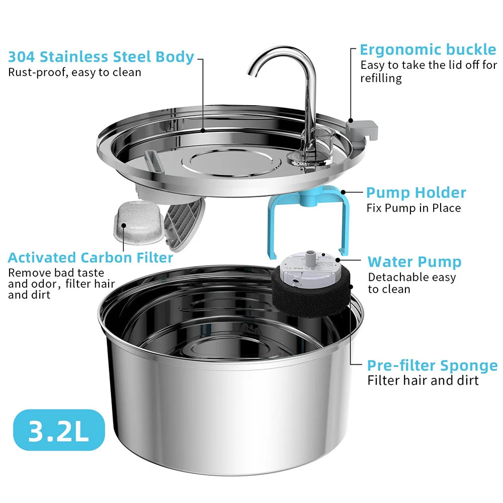 ✨ AquaPaw Stainless Steel Pet Fountain – Automatic USB Water Feeder for Cats & Dogs Mary's For You