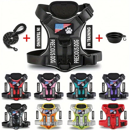 Service Dog Harness & Leash Set with 1pc Folding Bowl Reflective Adjustable Dog Vest Harness Soft Oxford Pet Harness For Small M Mary's For You