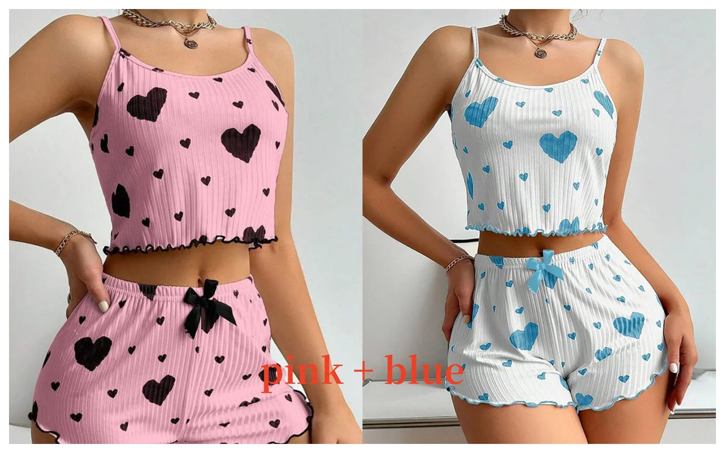 Women's Pajamas Set Sleepwear 2 PCS Short Tank Tops And Shorts S M L White Ventilate Soft Casual Love Printing Mary's For You