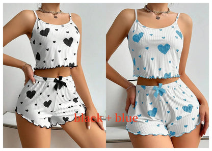 Women's Pajamas Set Sleepwear 2 PCS Short Tank Tops And Shorts S M L White Ventilate Soft Casual Love Printing Mary's For You