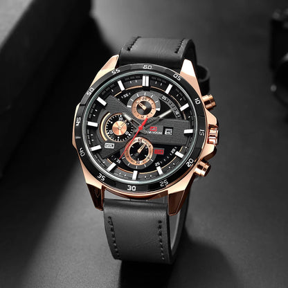 Top Men Watch Sports Style 46mm Large Leather Racing Style Casual Fashion Original Black Rose Gold Calendar Quartz Watch Relogio Mary's For You
