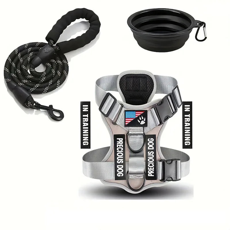 Service Dog Harness & Leash Set with 1pc Folding Bowl Reflective Adjustable Dog Vest Harness Soft Oxford Pet Harness For Small M Mary's For You