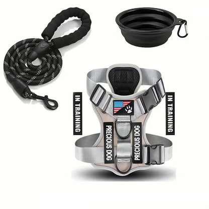 Service Dog Harness & Leash Set with 1pc Folding Bowl Reflective Adjustable Dog Vest Harness Soft Oxford Pet Harness For Small M Mary's For You