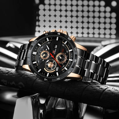 Top Men Watch Sports Style 46mm Large Leather Racing Style Casual Fashion Original Black Rose Gold Calendar Quartz Watch Relogio Mary's For You