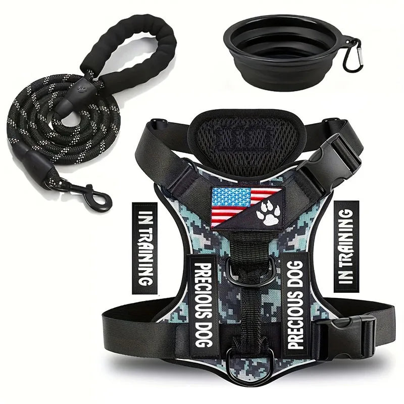 Service Dog Harness & Leash Set with 1pc Folding Bowl Reflective Adjustable Dog Vest Harness Soft Oxford Pet Harness For Small M Mary's For You