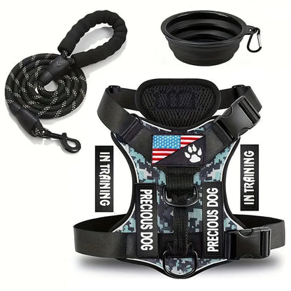 Service Dog Harness & Leash Set with 1pc Folding Bowl Reflective Adjustable Dog Vest Harness Soft Oxford Pet Harness For Small M Mary's For You