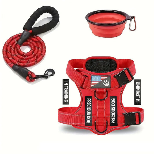 Service Dog Harness & Leash Set with 1pc Folding Bowl Reflective Adjustable Dog Vest Harness Soft Oxford Pet Harness For Small M Mary's For You