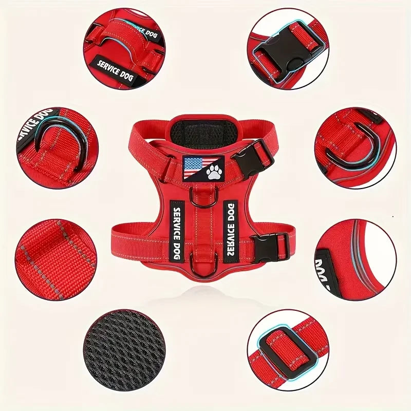 Service Dog Harness & Leash Set with 1pc Folding Bowl Reflective Adjustable Dog Vest Harness Soft Oxford Pet Harness For Small M Mary's For You