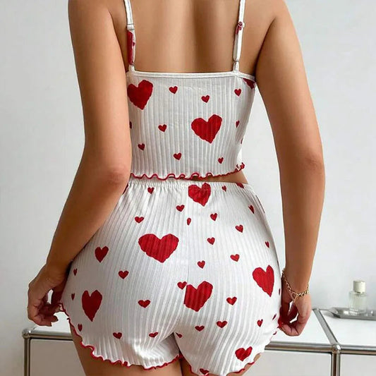 Women's Pajamas Set Sleepwear 2 PCS Short Tank Tops And Shorts S M L White Ventilate Soft Casual Love Printing Mary's For You