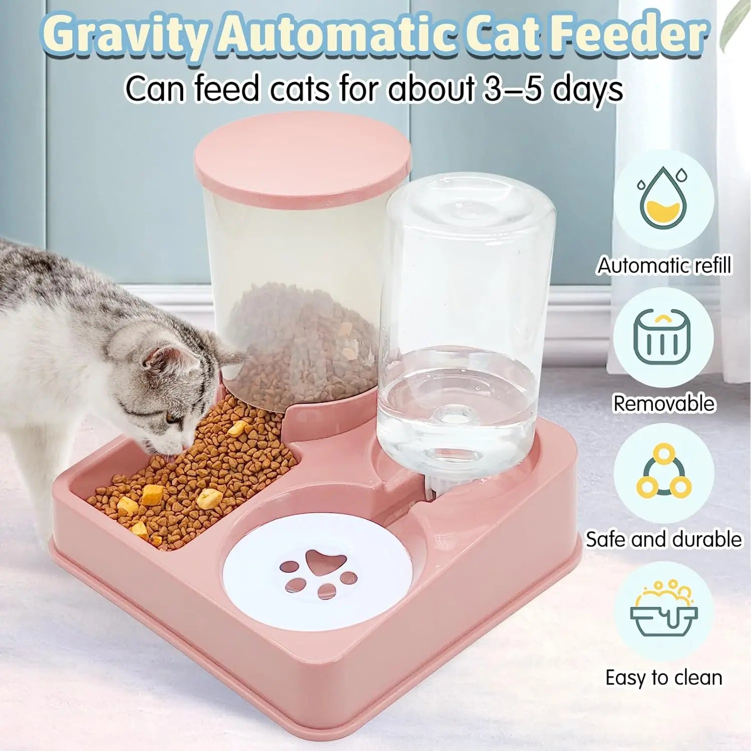 ✨ AutoFeast 2-in-1 Pet Feeder – Gravity Food & Water Dispenser for Cats & Dogs Mary's For You