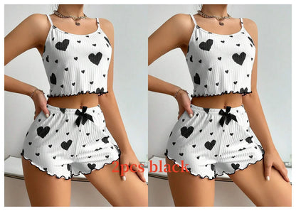 Women's Pajamas Set Sleepwear 2 PCS Short Tank Tops And Shorts S M L White Ventilate Soft Casual Love Printing Mary's For You