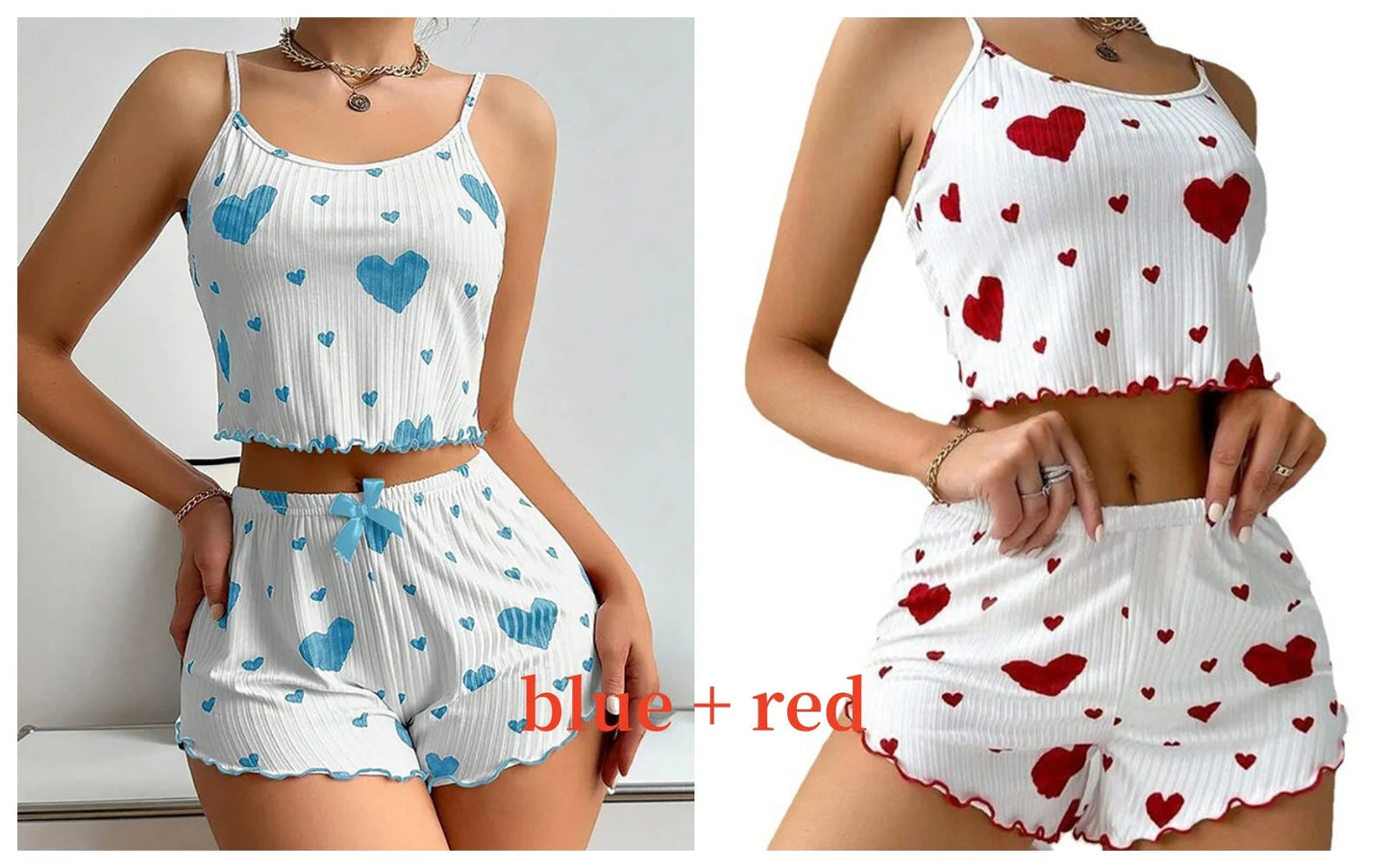 Women's Pajamas Set Sleepwear 2 PCS Short Tank Tops And Shorts S M L White Ventilate Soft Casual Love Printing Mary's For You